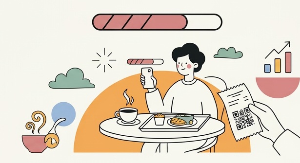 A guest using their phone during a café visit